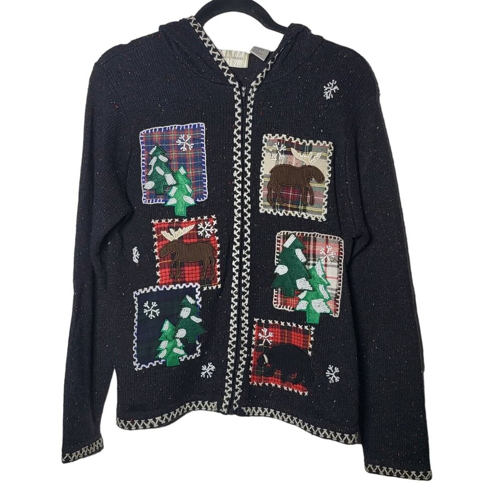 Lemon Grass Holiday Full Zip Sweater‎ Small Beaded Jacket Christmas Cabincore